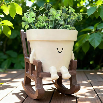 Smily Face Planter Pot, Cute Rocking Chair Plants Pots, Funny Face Planter Pots Head, Indoor and Outdoor Succulent Pot with Drainage Hole, Gifts for Mother, Women, Appreciation, Christmas
