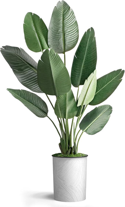 Artificial Tree in White Marble Effect Planter, Fake Bird of Paradise Silk Tree for Indoor and Outdoor Home Decoration - 58" Overall Tall (Plant Pot Plus Tree)
