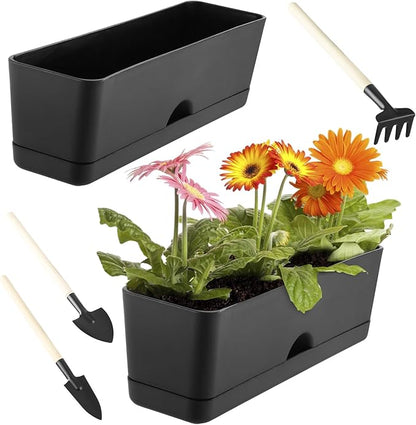 2-Pack Large Window Boxes Planters 16 Inch Rectangle Plant Box Rectangular Planters for Outdoor and Indoor Plants Plastic Windowsill Planter for Herbs Vegetable Flowers Long Window Sill Planters