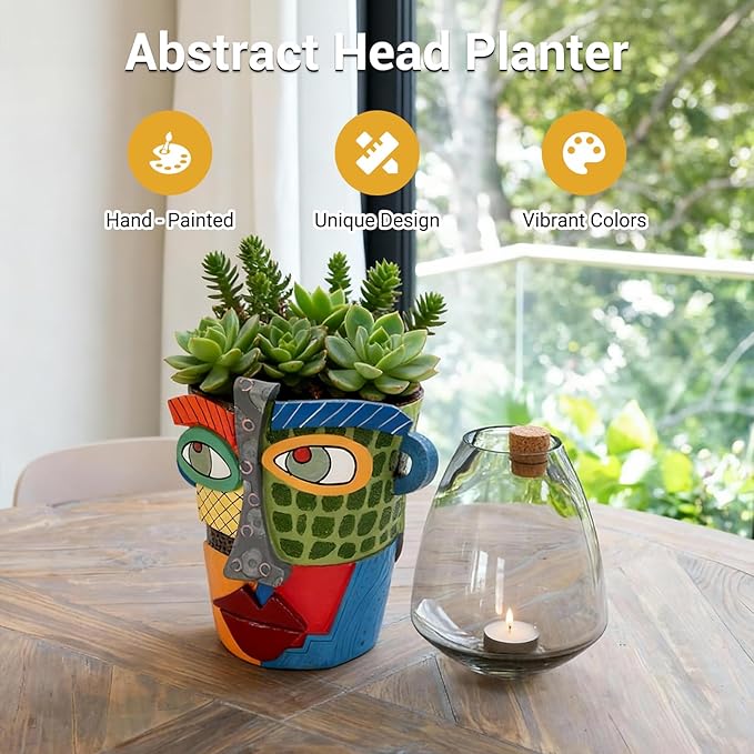 Abstract Face Planters Pots - Whimsical Hand-Painted Ceramic Face Pot for Succulents Plants, Unique Planters for Indoor Garden Decor, Artistic Home & Office Desk Decoration
