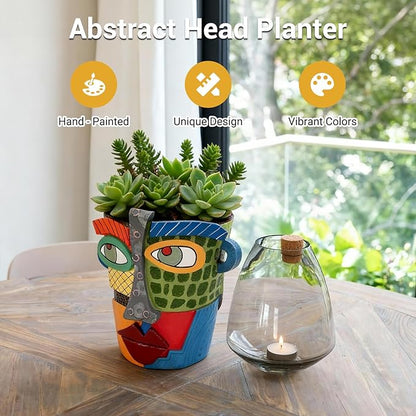 Abstract Face Planters Pots - Whimsical Hand-Painted Ceramic Face Pot for Succulents Plants, Unique Planters for Indoor Garden Decor, Artistic Home & Office Desk Decoration