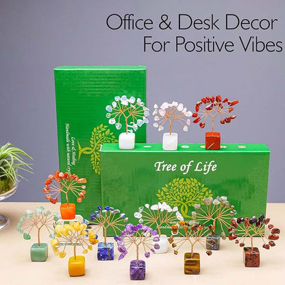 Runyangshi 12pcs Crystal Tree of Life Set for Living Room Bedroom Office Desk Home Decoration Natural Crystals and Healing Gemstones Bring Good Luck Feng Shui Energy Protection Gift for Mom and Woman