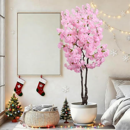 Faux Cherry Blossoms Tree Pink 6FT Artificial Cherry Blossom Tree Beautiful Flowering Trees for Home Christmas New Year Decor