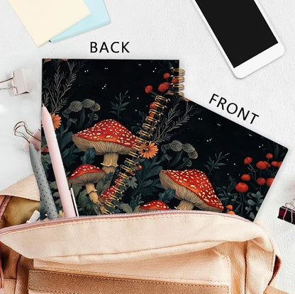 Mushroom Spiral Notebook, Vintage Mushroom Journal Notebook, Witchy Forest Botanical Journaling Notebooks for Women, Dark Cottagecore Office School Supplies Gifts, 5.5x8.3 Inch