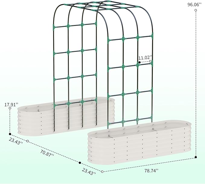 CABIHOME Raised Garden Bed with 96-Inch TrellisGalvanized Steel, Vertical Planter Box for Outdoor Vines, Flowers & Herbs, Expandable, Rust-Proof, Includes Plant Clips & Drainage Netting, White