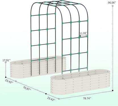 CABIHOME Raised Garden Bed with 96-Inch TrellisGalvanized Steel, Vertical Planter Box for Outdoor Vines, Flowers & Herbs, Expandable, Rust-Proof, Includes Plant Clips & Drainage Netting, White