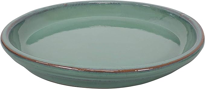 Sunnydaze 12-Inch Ceramic Plant Saucers - Plant Drip Trays for Outdoor Planter Flowerpot Drainage - Set of 4 - Seafoam