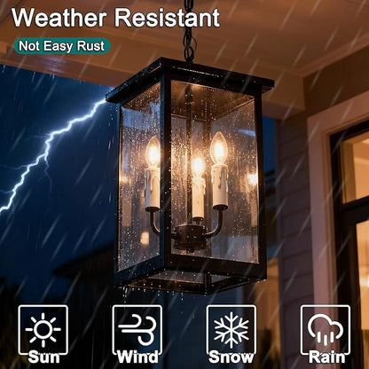 3 Lights Indoor Pendant Light White Outdoor Chandelier Exterior Hanging Fixture Ceiling Mount with Clear Glass Shade Hanging Lantern Light Adjustable Pendant Light for Outdoor Hallway