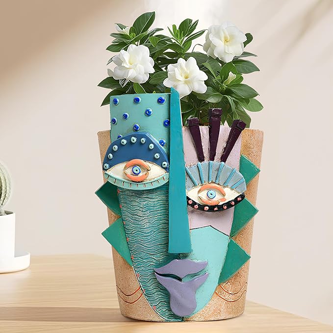 Mrlikale Abstract Face Planter Pots, Unique Head Planter with Drainage Hole for Indoor Plants and Succulents, 6.4 Inch Hand-Painted Mask Flower Pot for Outdoor and Home Art Decor