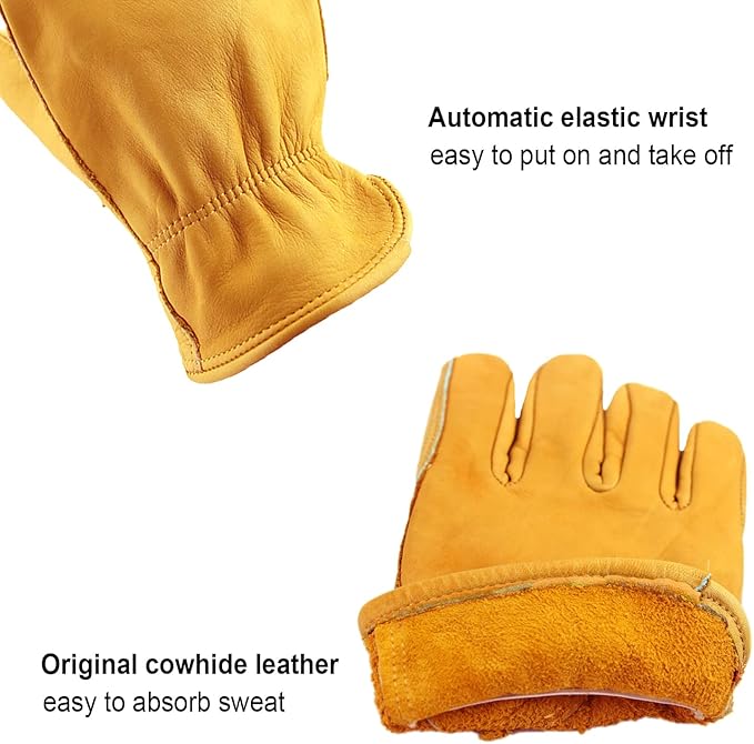 OZERO Gardening Work Gloves Men,3 Pairs Insulated Heavy Duty Cut Resistant Thorn Proof Leather Cowhide Mens Women Mechanic Garden Gloves for Driving Welding-Large