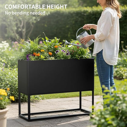 Modern Raised Metal Planter Box with Stand,38"L x 15"W x 30.5"H Outdoor Rectangular Planter,Durable All-Weather Use Elevated Planter for Commercial Patio, Balcony & Porch | Rounded Corner Design