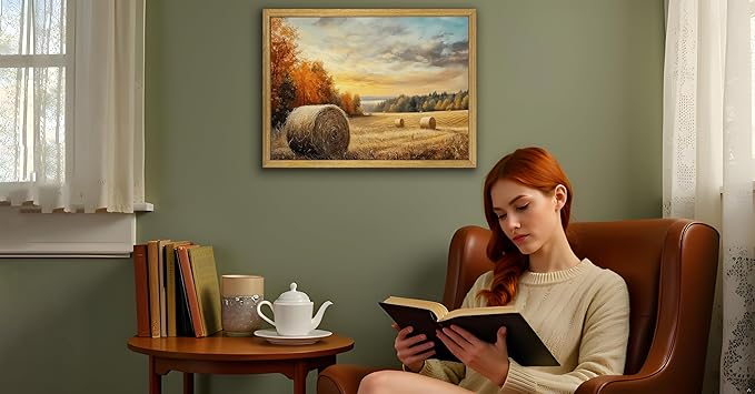 Wood Framed Vintage Canvas Wall Art, Autumn Countryside Nature Scene Prints 16x24 Inch, Farmhouse Wall Decor Poster Picture for Living Room Bedroom Bathroom Home Decor