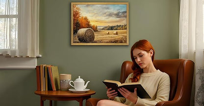 Wood Framed Vintage Canvas Wall Art, Autumn Countryside Nature Scene Prints 16x24 Inch, Farmhouse Wall Decor Poster Picture for Living Room Bedroom Bathroom Home Decor