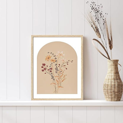 CHMMART 3 Piece Boho Wildflower Framed Wall Art Floral Botanical Canvas Art Prints Flower Pictures Wall Decor Minimalist Painting Artwork for Living Room Bedroom Bathroom 12x16in
