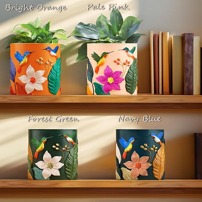 GUGUGO Colorful Hummingbird Plant Pots, Cute Unique Succulent Animal Planters with Drainage, Rainbow Small Flower Pots for Indoor Plants, Funny Eclectic Home Décor Gift for Plant Lovers, Orange