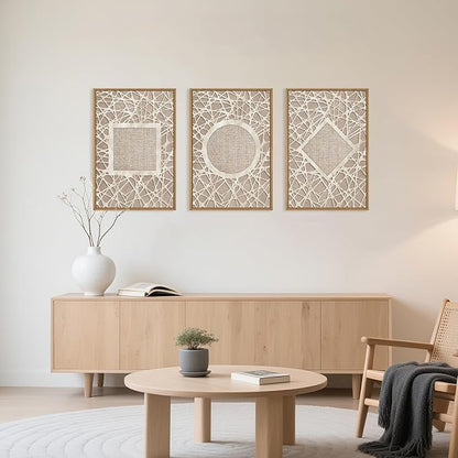 Large Boho Neutral Geometric Framed Canvas Wall Art,Modern Circle Square and Rhombus Wall Decor,Minimalist Shapes Artwork,Abstract Mid Century Art Print For Living Room,Bedroom,Office-24"x36"x3