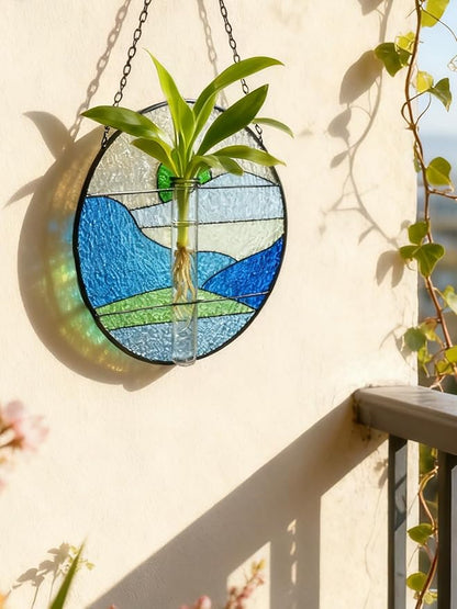 Stained Glass Propagation Stations - Sunshine Catcher Window Hanging Plant Holder, Terrariums Wall Decor for Women Mom Plant Lovers Christmas Gardening Gifts, Green