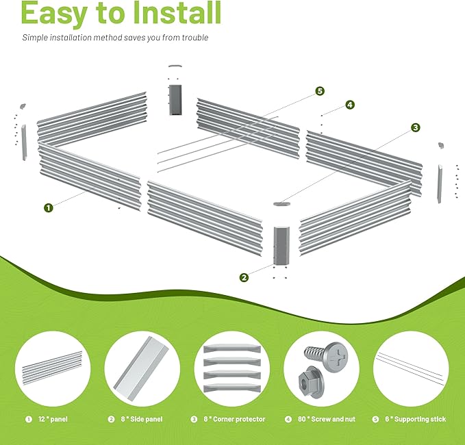 2PCS 8x4x1FT Galvanized Raised Garden Bed Kit,Vegetable Boxes-Rectangle Metal Flower Box,Large Planter Raised Beds Outdoor Garden for Planting,Fruit,Herb-Silver