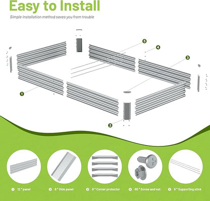 2PCS 8x4x1FT Galvanized Raised Garden Bed Kit,Vegetable Boxes-Rectangle Metal Flower Box,Large Planter Raised Beds Outdoor Garden for Planting,Fruit,Herb-Silver