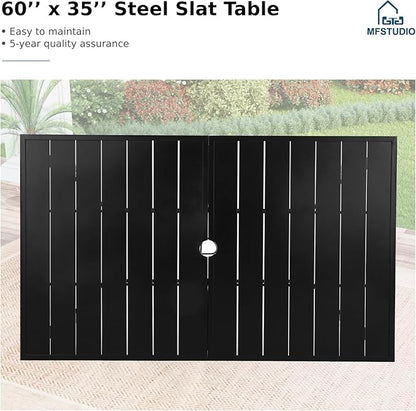 MFSTUDIO Patio Dining Set for 6, Outdoor Table and Chairs Set for Deck Backyard Poolside Garden, 7 Piece Metal Patio Furniture Set with Umbrella Hole