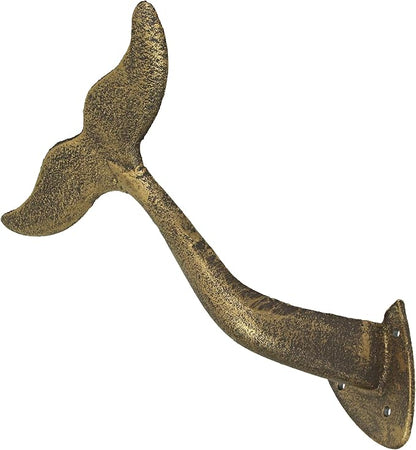 Bronze Finish Cast Iron Whale Tail Decorative Garden Hose Holder Wall Mounted Hook - Easy Install - Home Storage - Outdoor Nautical Decor - 10.5 Inches High