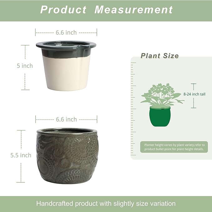 6.5” Ceramic Self Watering African Violet Planter with Embossed Floral Design – Durable Indoor Plant Pot for Orchids, Succulents, and Houseplants