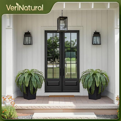 48" Boston Ferns Artificial Outdoor Plants - 39 Fronds UV Resistant Faux Greenery with Taper Planter- Realistic Fake Bushes Front Porch Decor for Garden, Patio, Indoors - Set of 2, VN153