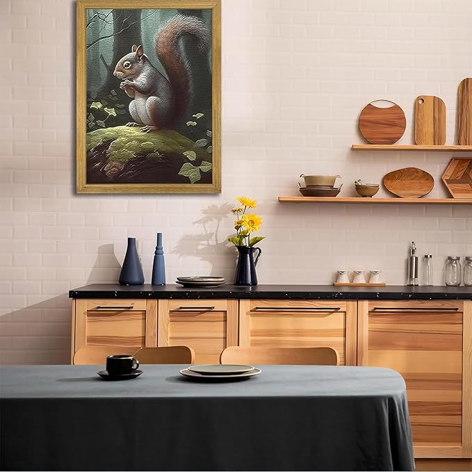 SAMHOU Framed Vintage 3D Textured Wall Art, Hand Drawn Sandstone Squirrel Prints Pictures, Dark Nature Animal Wall Decor for Living Room Bedroom Bathroom Nursery 16x24 inch