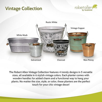 Headwind Vintage Collection 14-Inch Oval Galvanized Tub with Handles – Metal Wash Basin Planter - Galvanized Metal Tub for Indoor & Outdoor Use by Robert Allen