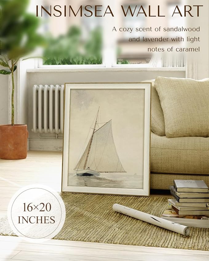 InSimSea Framed Canvas Wall Art of Large Coastal Sailboat - Classical Art for Living Room and Bedroom, White Sailboat Sea Painting, Home Decor Artwork 16x20In