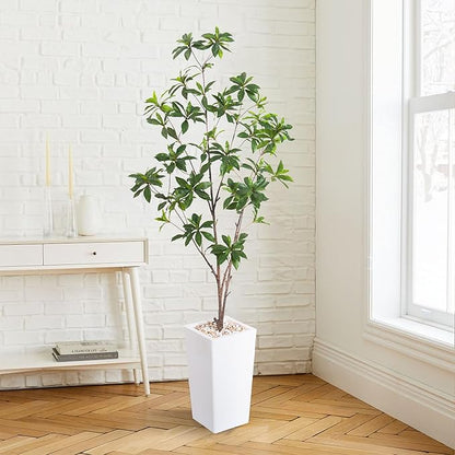 Artificial Brave Ficus Tree 5FT-Faux Tree with White Tall Planter-Fake Potted Tree with Silk Leaves-Tall Artificial Plants for Home Office Living Room Hallway Decor Indoor