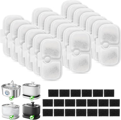 20+20 Pack Cat Water Fountain Filters, Pet Water Fountain Filters Replacement for Dog/Cat Stainless Steel Fountain PLWF005/PLWF115/PLWF105, 10 Months Set to Keep Drinking Fresh