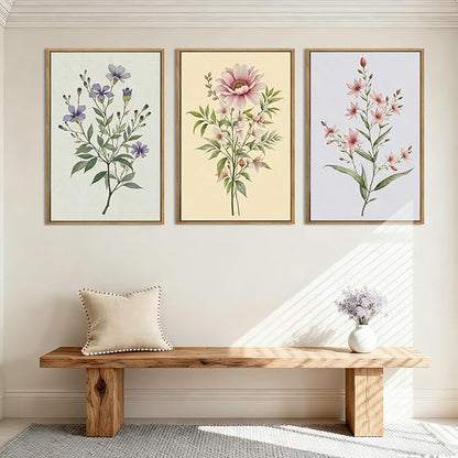 Floral Wall Art Wildflower Wall Decor Framed Botanical Painting 16x24 Inch Set of 3 for Living Room Bedroom Dining Room
