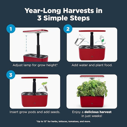 AeroGarden Harvest Lite in Cherry Red, Soil-Free Indoor Hydroponic Garden with LED Grow Light for Year-Round Gardening of up to 6 Herbs and Vegetables