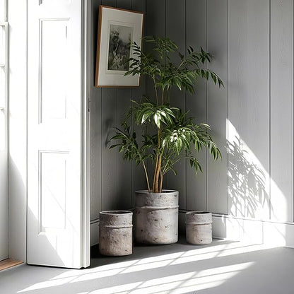 Yundu Concrete Planter Set of 3, 14.5 & 12 & 10.2 inch Plant pots, Modern White Concrete Planter with Drain Hole, Office and Home Décor, Indoor and Outdoor Décor