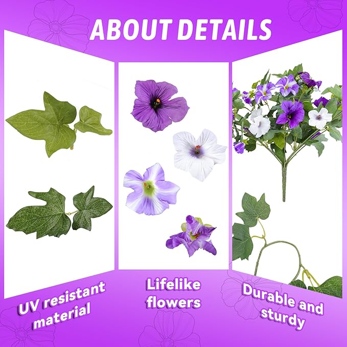 Artificial Fake Flowers for Outdoor Plants Decoration,4 Pcs Faux Petunias Flowers Plants UV Resistant Silk for Porch Yard Garden Home Indoor Decor(Purple White)