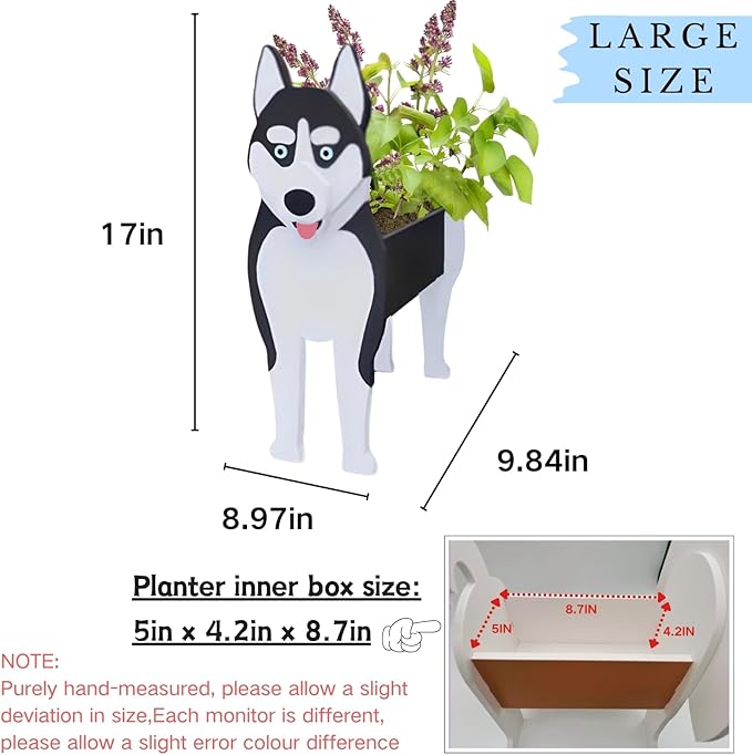 Siberian Husky Dog Planter Plant Pots,Cute Large Dog Flower Planter,Gifts for Pet Lovers,Unique Animal Plant Pots,Office,Indoor Outdoor Garden Decor(9.84 * 8.97 * 17in)