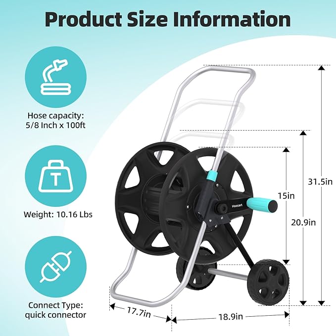 Garden Hose Reel Cart, Metal Heavy Duty Garden Hose Reel with Wheels,Portable Hose Carts Holds 50-120 feet,Hose Reel for Outdoor, Backyards, Gardens or Lawns