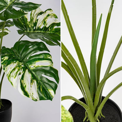 Hollyone Artificial Monstera Plant 17" Faux Monstera Deliciosa Plant in Black Pot Fake Swiss Cheese Tropical Plant Potted for Indoor Outdoor Floor Home Office Living Room Decor, 2 Pack