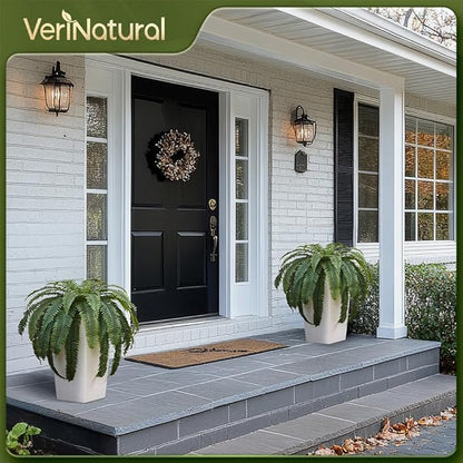 48" Boston Ferns Artificial Outdoor Plants - 39 Fronds UV Resistant Faux Greenery with Taper Planter- Realistic Fake Bushes Front Porch Decor for Garden, Patio, Indoors - Set of 1, VN153