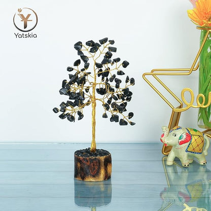 YATSKIA Black Tourmaline Crystals - Gemstone Tree - Black Tourmaline Decor - Artificial Money Tree - Mini Artificial Trees - Tourmaline Gemstones - Spiritual Trees