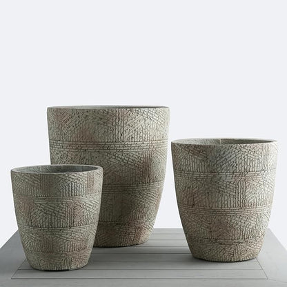 Wallowa 17.7"+13.8"+9.8" Dia Round Concrete Planter Set of 3, Large Indoor Outdoor Planter, Flower Pots with Drainage Holes and Sealing Plug for Garden, Patio, Home, Office Weathered Concrete Gray