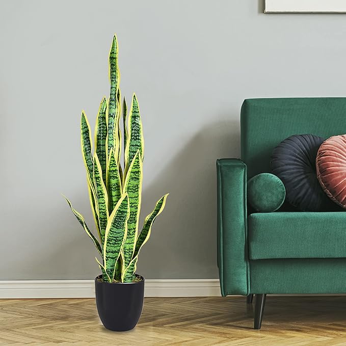Goplus Fake Snake Plant, 2 Pack 36" Tall Artificial Potted Floor Plant, Large Faux Sansevieria Plant with 6'' Pot and 20pcs Leaves for Living Room House Modern Office Indoor Decor