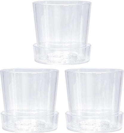 Phoenix Vine 6.5 Inch Clear Acrylic Planter Pot with Tray, Orchid Pot with Drainage Holes, Deep Saucer for Bottom Watering, Transparent Containers for Indoor Plants, Herbs, Set of 3, 91-A-F-3