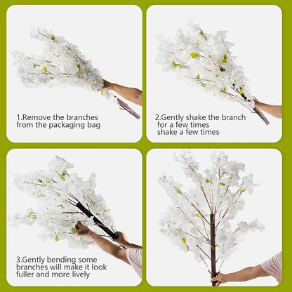 Artificial Cherry Trees Indoor Decor: Handmade Natural Fake Cherry Blossom White Tree Outdoor for Party Wedding Christmas