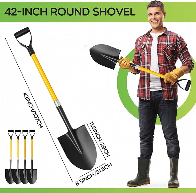 4 Pack Heavy Duty Digging Shovel Long Metal Shovel with Comfortable D Handel, Trenching Digging Spade for Garden Landscaping Construction, Snow Beach Sand(Water Drop)