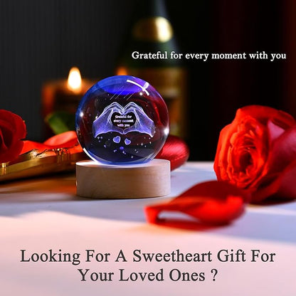 IFOLAINA 3D Heart Crystal Ball for Women Mom Wife Friends Christmas Glass Heart Hands Shaped Decor 2.36" Decorative Glass Sphere Lamp - Grateful for Every Moment with You