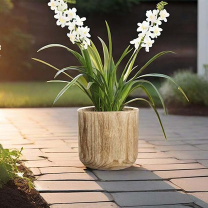 CYS EXCEL 11'' Burnt Finish Cylinder Planter Lightweight Natural Wood Cachepot for Indoor Plants, Succulents, Herbs, Home & Office Decor