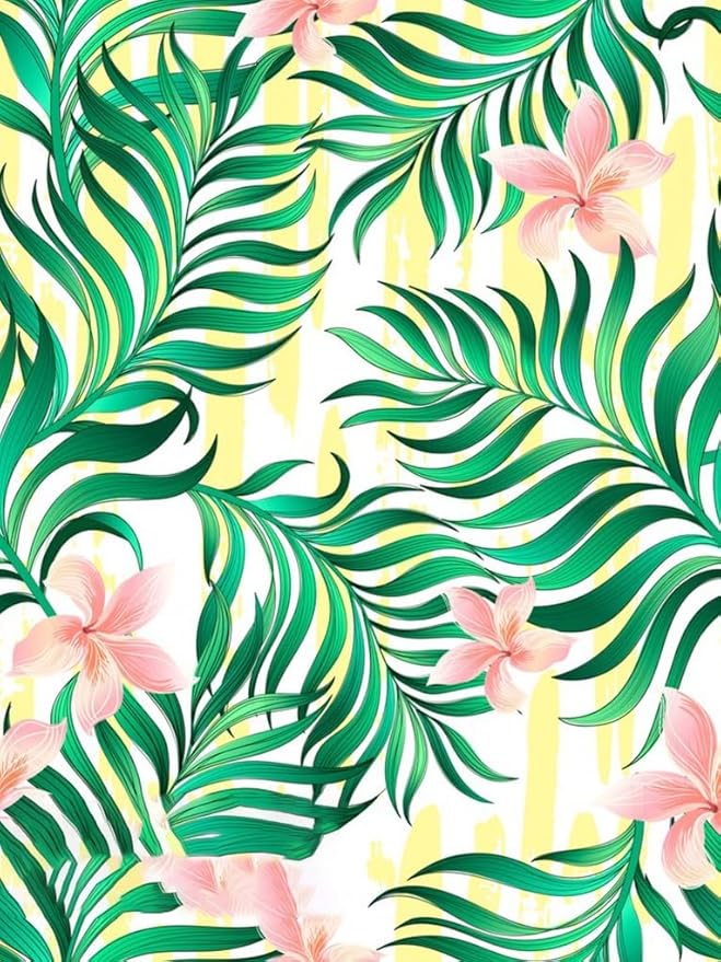 Yellow Green Pink Palm Leaves and Flower Print Indoor Outdoor Area Rug 8x10 Machine Washable Waterproof Patio Deck Balcony Porch Outside Rug No Skid Tropical Plants Kitchen Laundry Floor Carpet