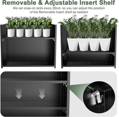 Tall Metal Planter Box for Outdoor Plants 36"L x 12"W x 26"H, Heavy Duty Steel Large Rectangular Planter Box with Removable Insert Shelf, Modern Décor for Tall Plants, Trees, Flowers (Black)